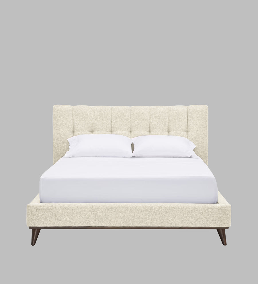 Jasmin Fabric Upholstered Queen Bed In Ivory Cream Colour - Febonic Living