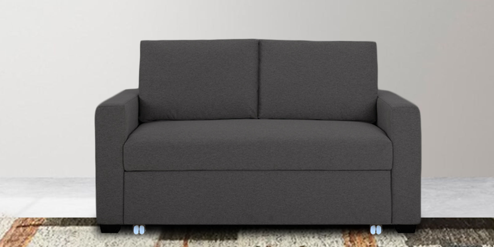 Lobby Fabric 2 Seater Pull Out Sofa Cum Bed In Charcoal Grey Colour