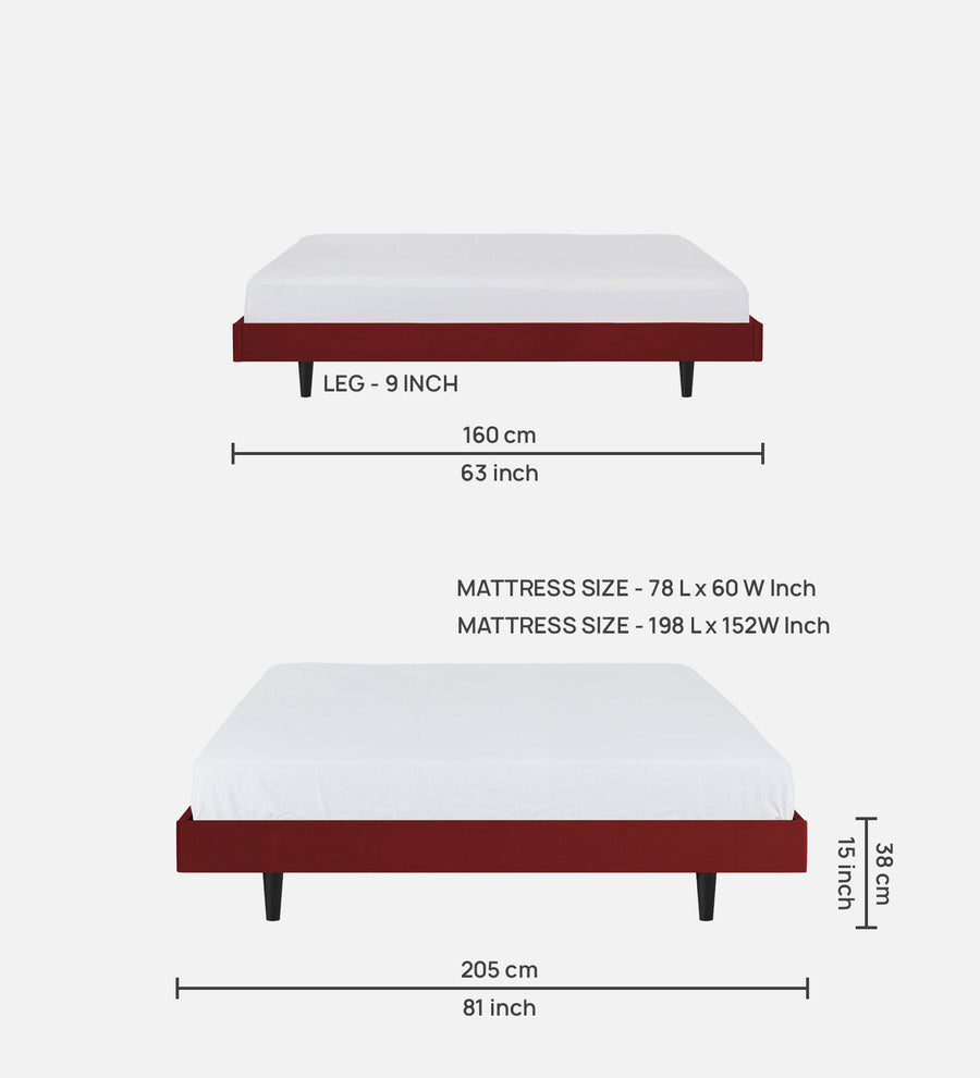 Basi Fabric Upholstered Queen Size Bed In Blood Maroon Colour - Febonic Living
