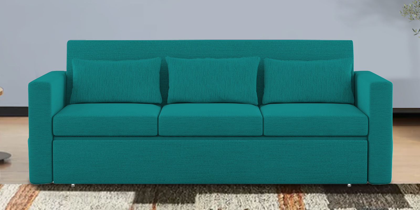 River Fabric 3 Seater Pull Out Sofa Cum Bed In Sea Green Colour