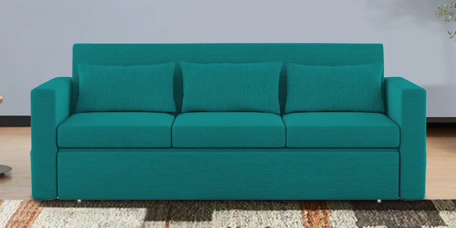 River Fabric 3 Seater Pull Out Sofa Cum Bed In Sea Green Colour - Febonic Living