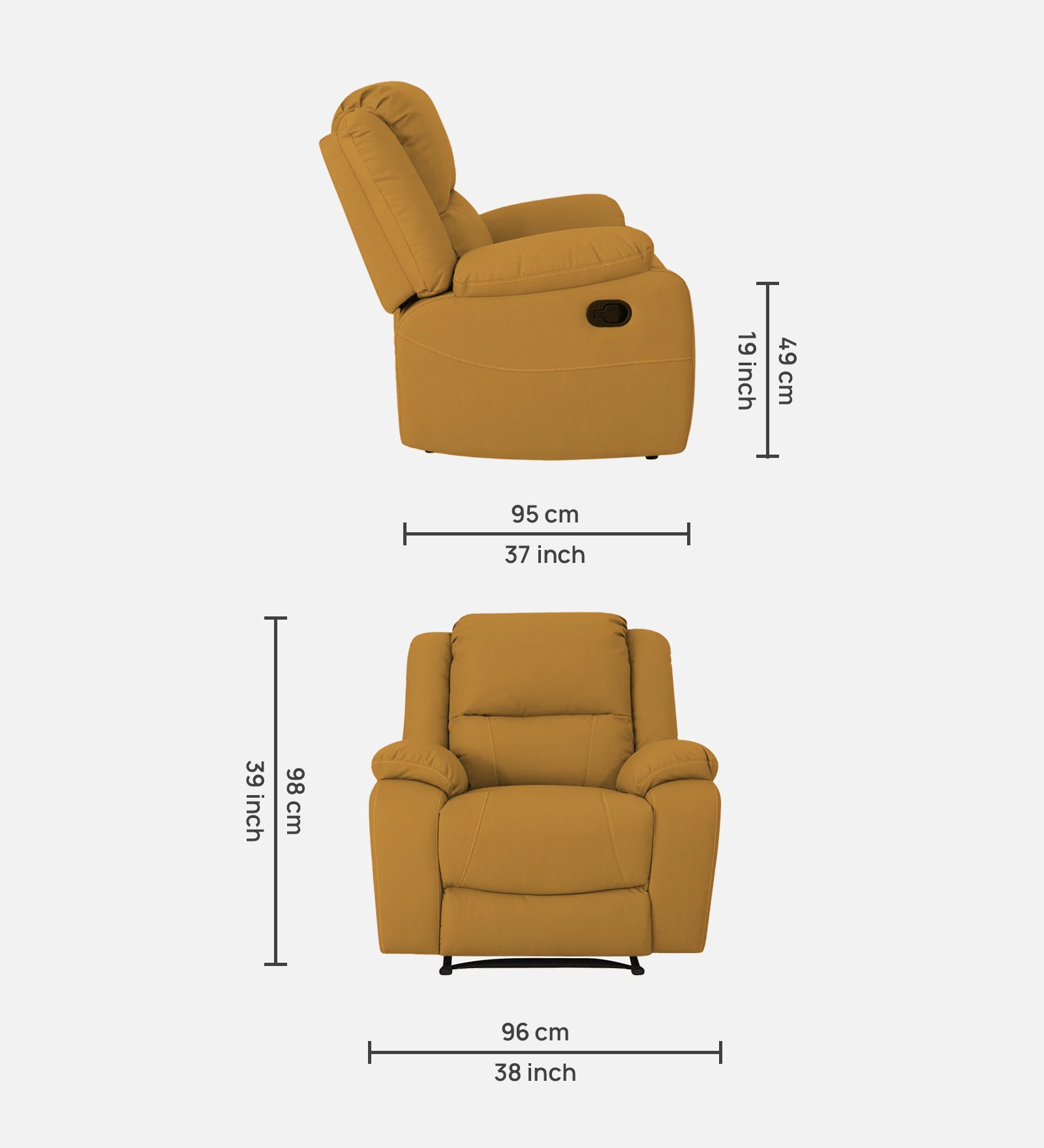 Adley Fabric Manual 1 Seater Recliner In Blush Yellow Colour