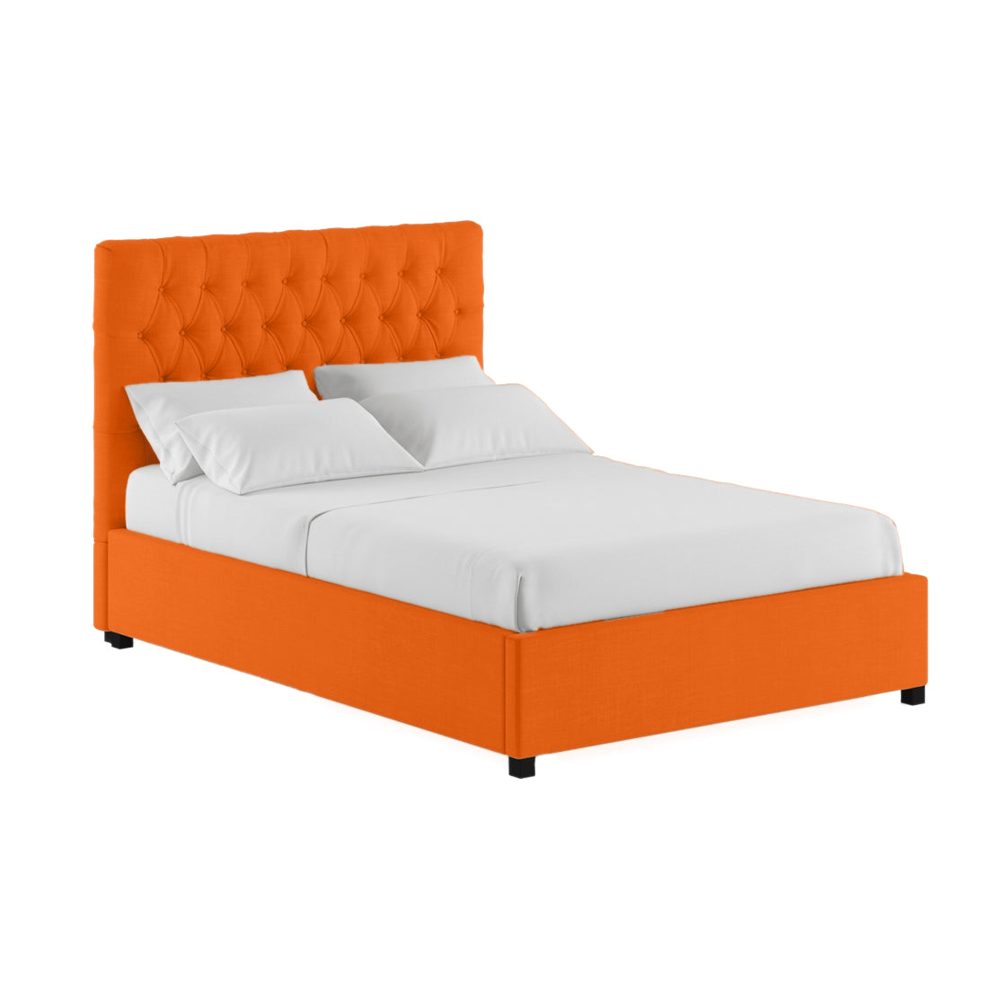 Sinu Fabric King Size Bed In Vivid Orange Colour With Storage Box