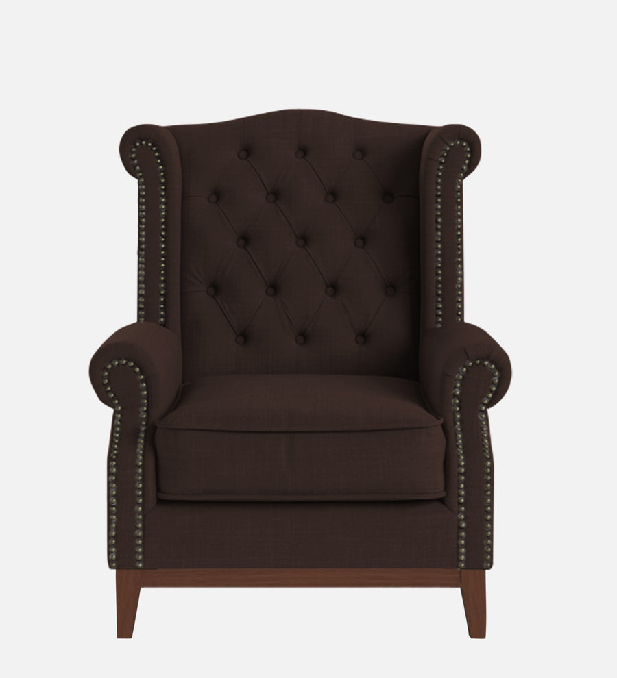 Nory Fabric Wing Chair In Coffee Brown Colour - Febonic Living