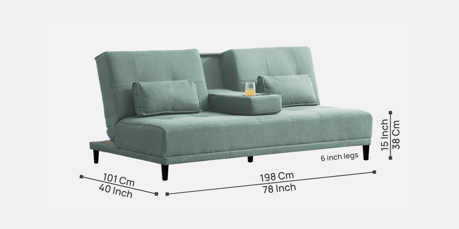 Jerry Fabric 3 Seater Convertible Sofa Cum Bed in Suka Blue Colour