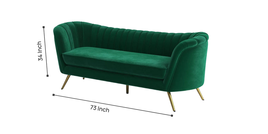 Tiber Velvet 3 Seater Sofa In Amazon Green Colour - Febonic Living