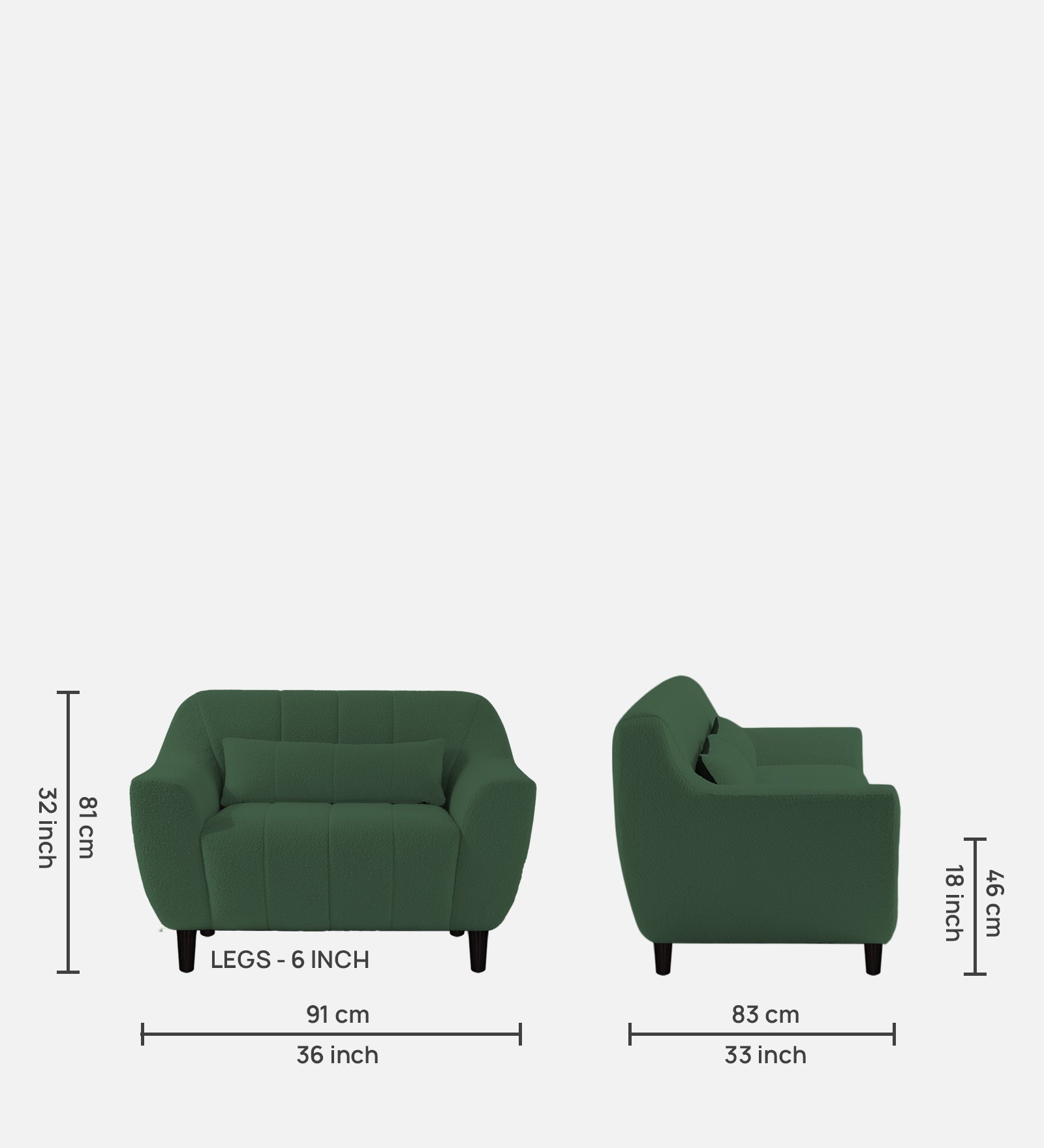 Nesco Fur Fabric 1 Seater Sofa in Bottle Green Colour