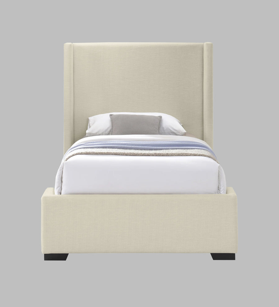 Kirby Fabric Upholstered Single Size Bed In Ivory Cream Colour - Febonic Living