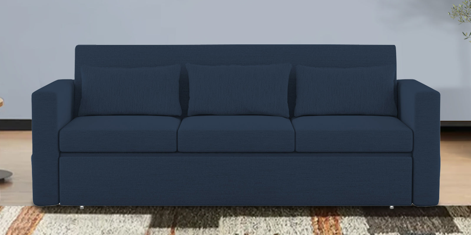 River Fabric 3 Seater Pull Out Sofa Cum Bed In Denim Blue Colour