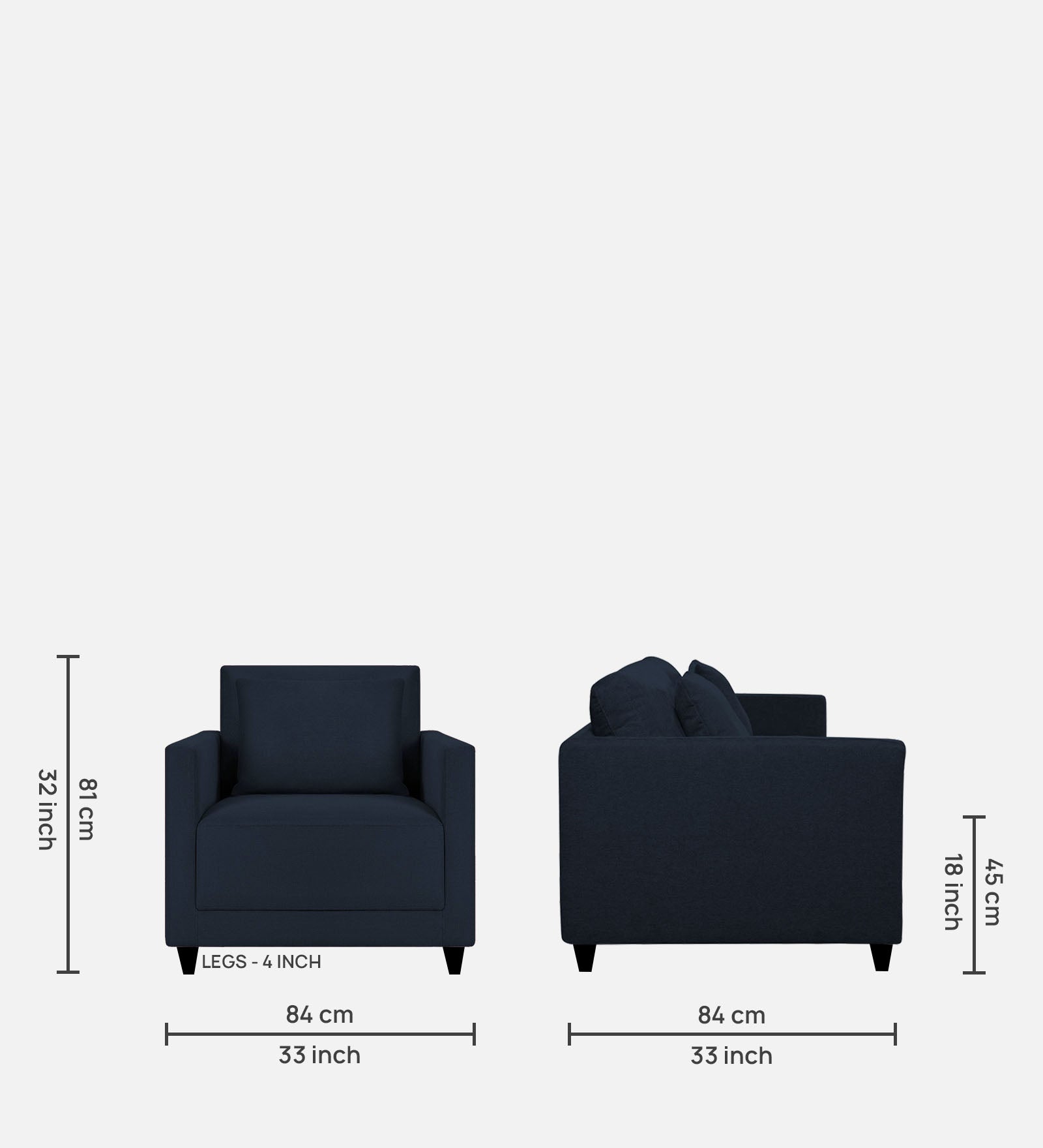 Kera Fabric 1 Seater Sofa in Denim Blue Colour