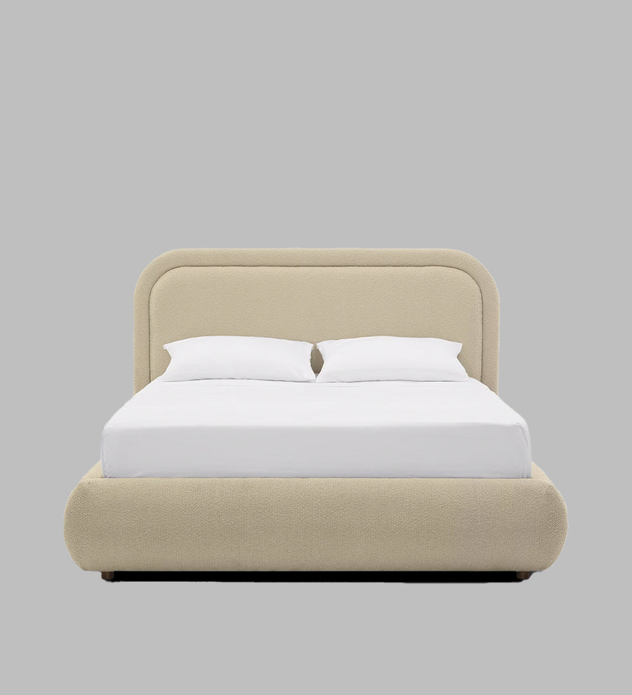 Nemo Boucle Upholstered Queen Size Bed In Shell White Colour - Febonic Living