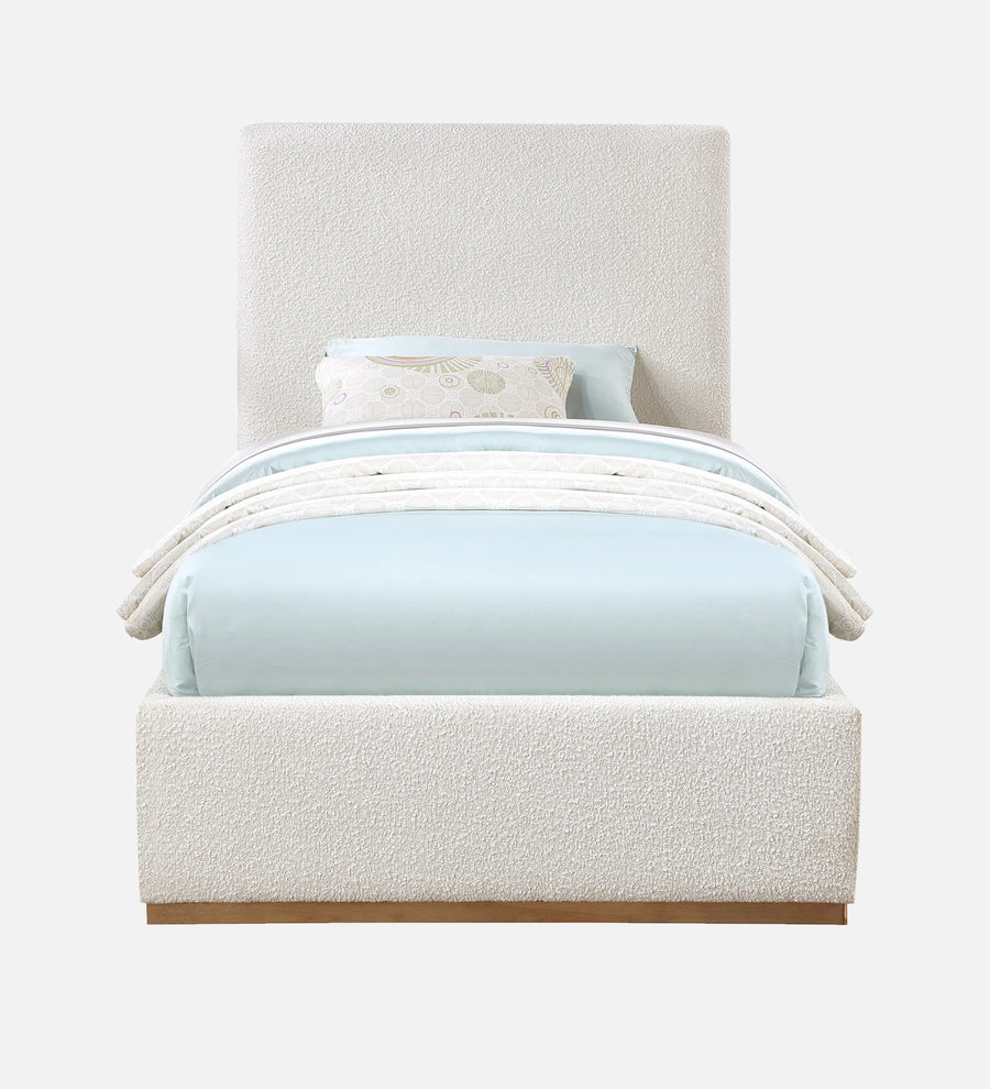 Eddy Boucle Upholstered Single Bed In Shell White - Febonic Living