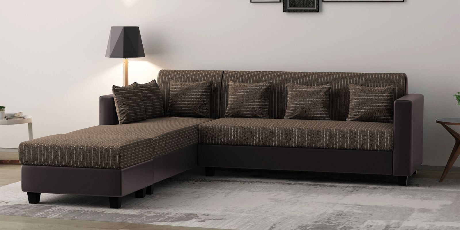 Baley Fabric RHS Sectional Sofa (3 + Lounger) In Lama Brown Colour