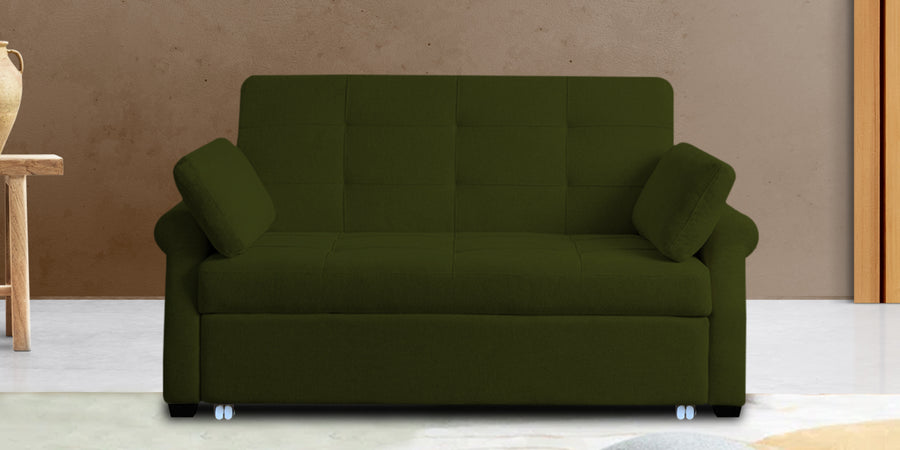 Fornia Fabric 3 Seater Pull Out Sofa Cum Bed In Olive Green Colour - Febonic Living