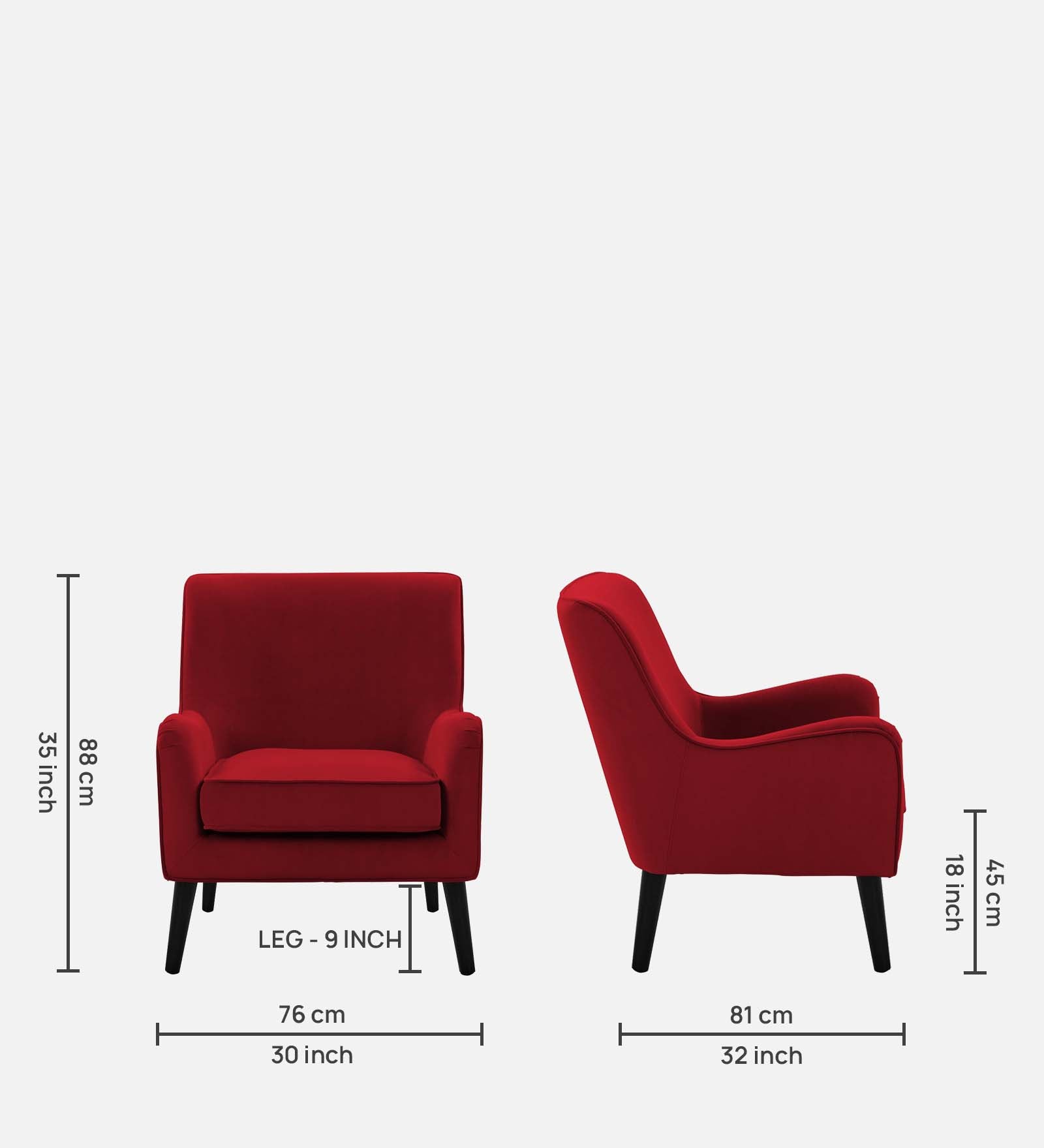 Ame Velvet Upholstered Wingback Chair in Cherry Red Colour