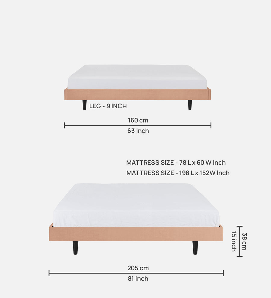 Basi Fabric Upholstered Queen Size Bed In Cosmic Beige Colour - Febonic Living