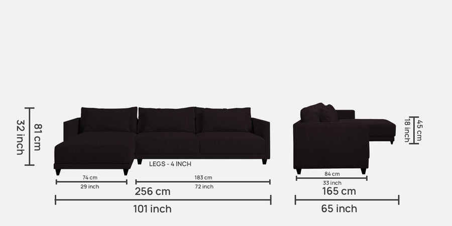 Kera Fabric Rhs Sectional Sofa 3 Lounger In Cara Brown Colour - Febonic Living