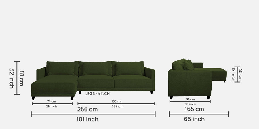 Kera Fabric Rhs Sectional Sofa 3 Lounger In Olive Green Colour - Febonic Living