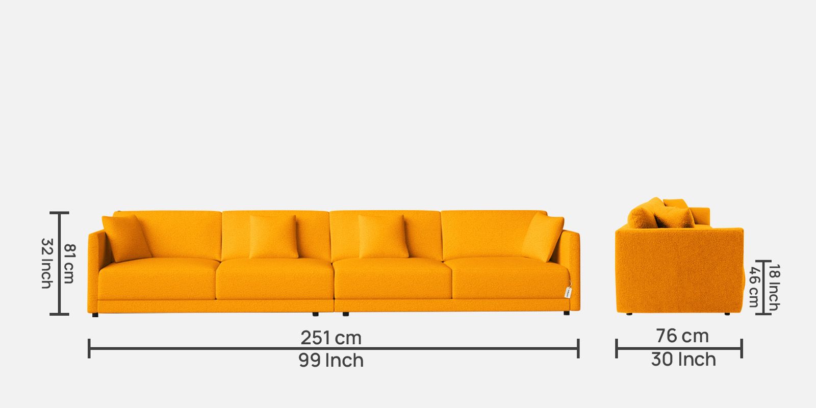 Casso Velvet 4 Seater Sofa in Saffron yellow Colour