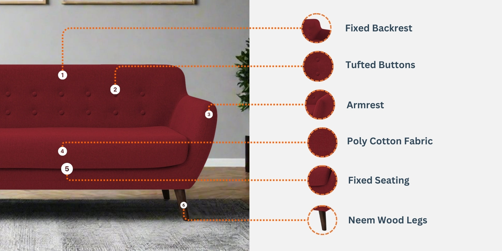 Goofy Fabric 3 Seater Sofa in Caramel Brown Colour