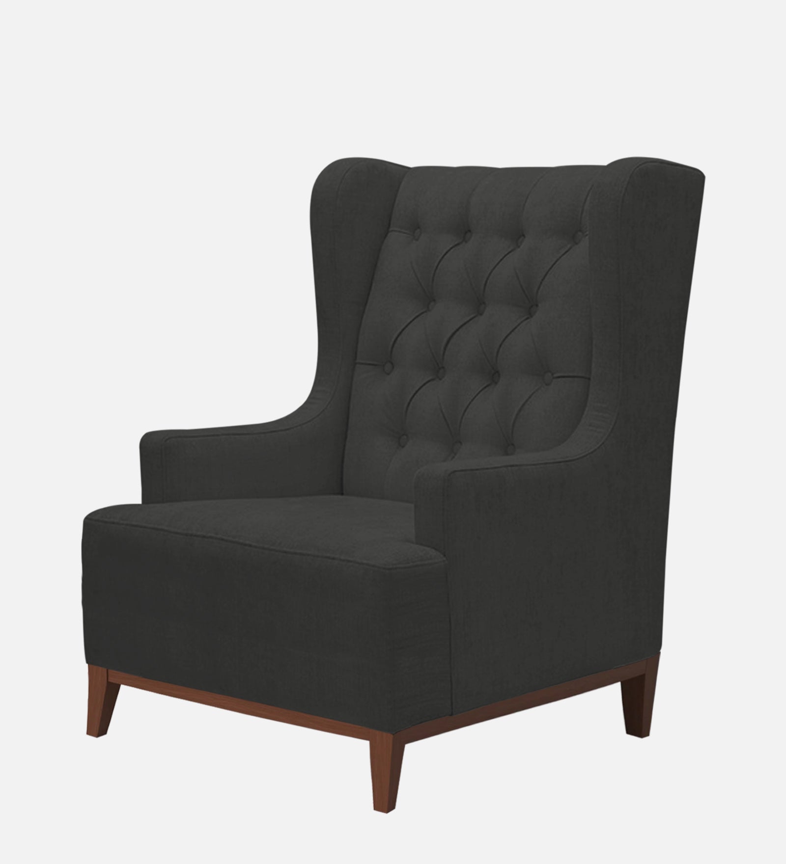 Kuchi Fabric 1 Seater Wing Chair Sofa in Charcoal Grey Colour