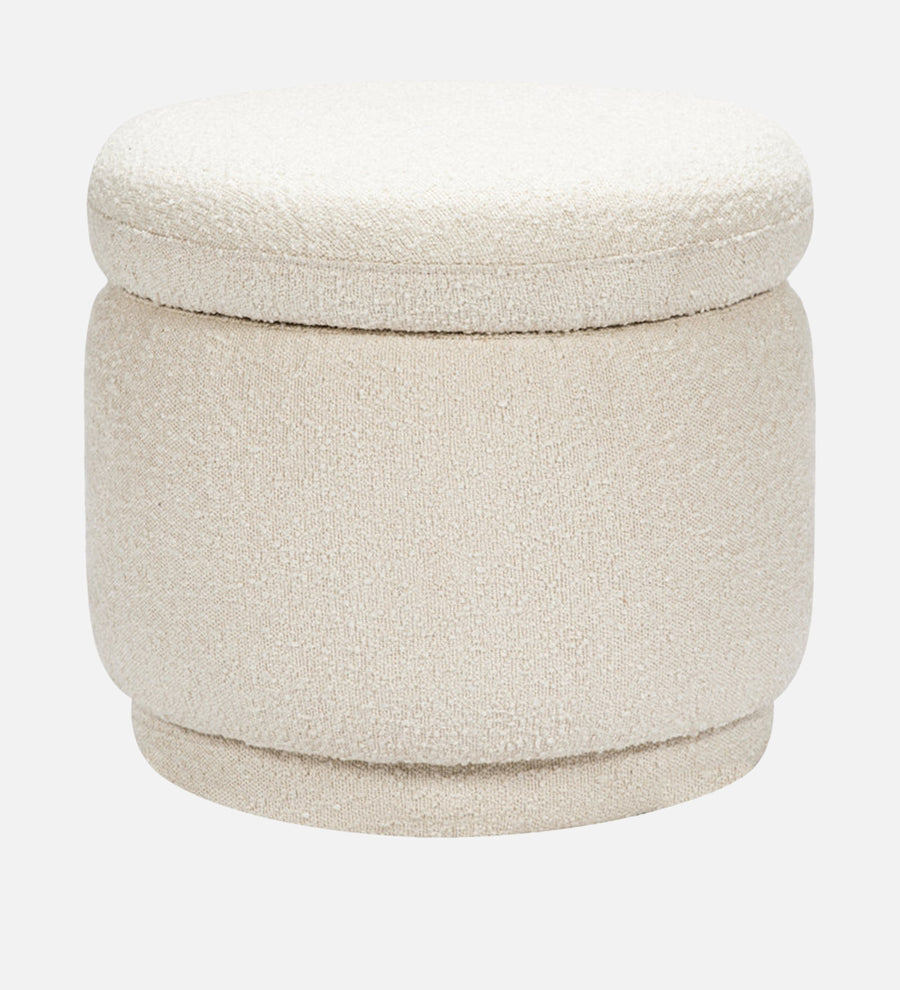 Noki Boucle Fabric Ottoman In Bright White Colour With Storage - Febonic Living