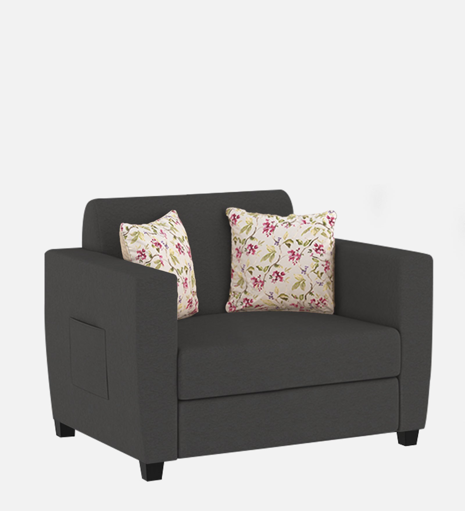 Gozi Fabric 1 Seater Sofa In Charcoal Grey Colour