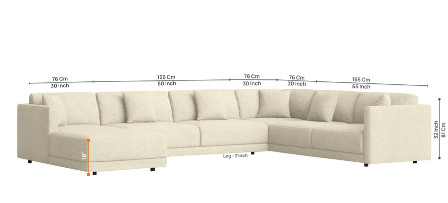 Carlin Fabric Rhs 8 Seater Sectional Sofa In Ivory Beige Colour - Febonic Living
