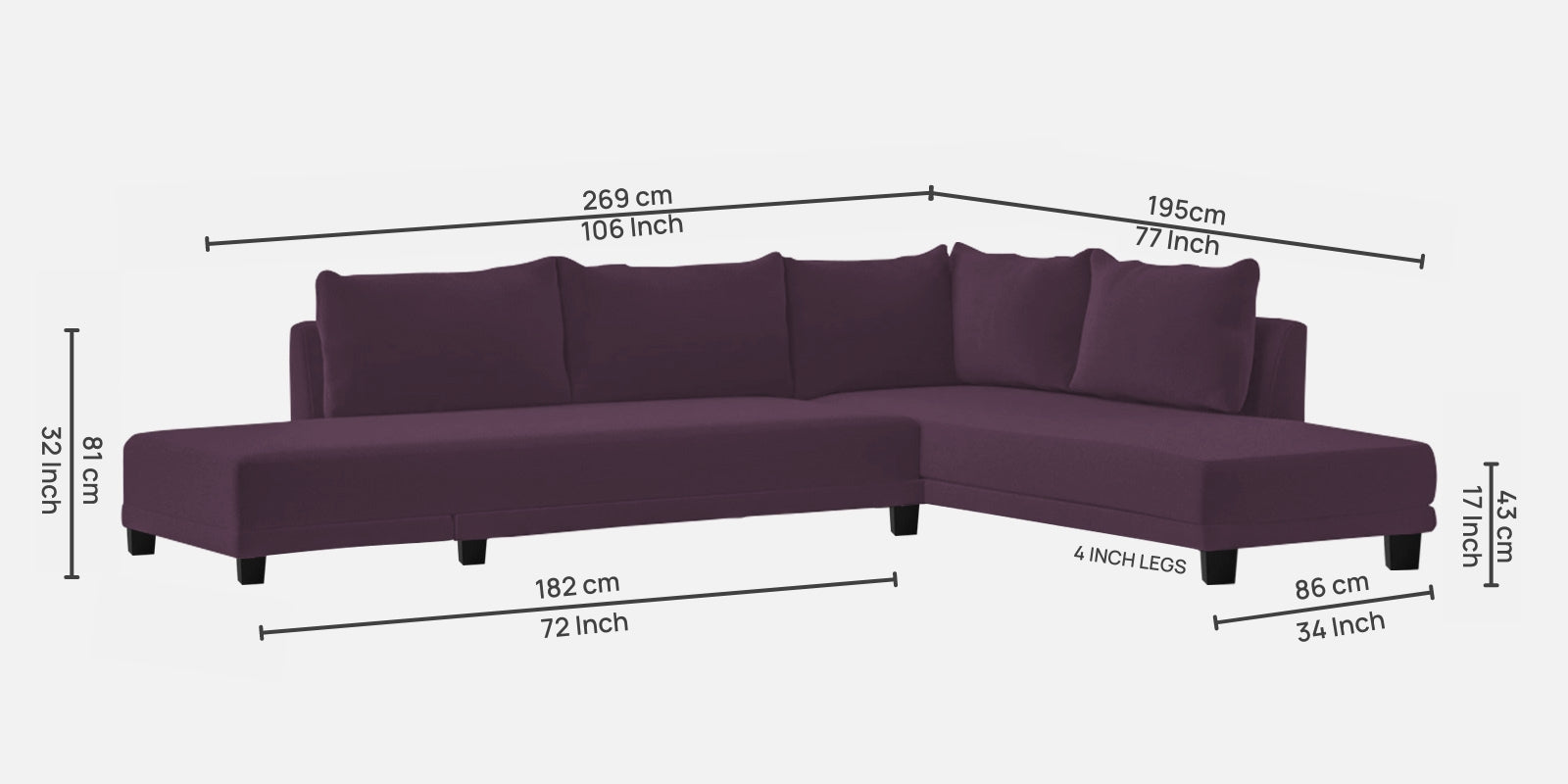 Ira Fabric LHS 6 Seater Sofa Cum Bed In Greek Purple Colour