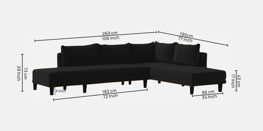 Ira Fabric Rhs 6 Seater Convertible Sofa Cum Bed In Zed Black Colour - Febonic Living