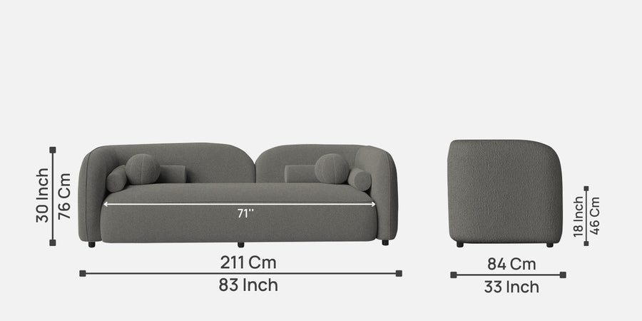Corny Boucle Fabric 3 Seater Sofa In Moon Grey Colour - Febonic Living