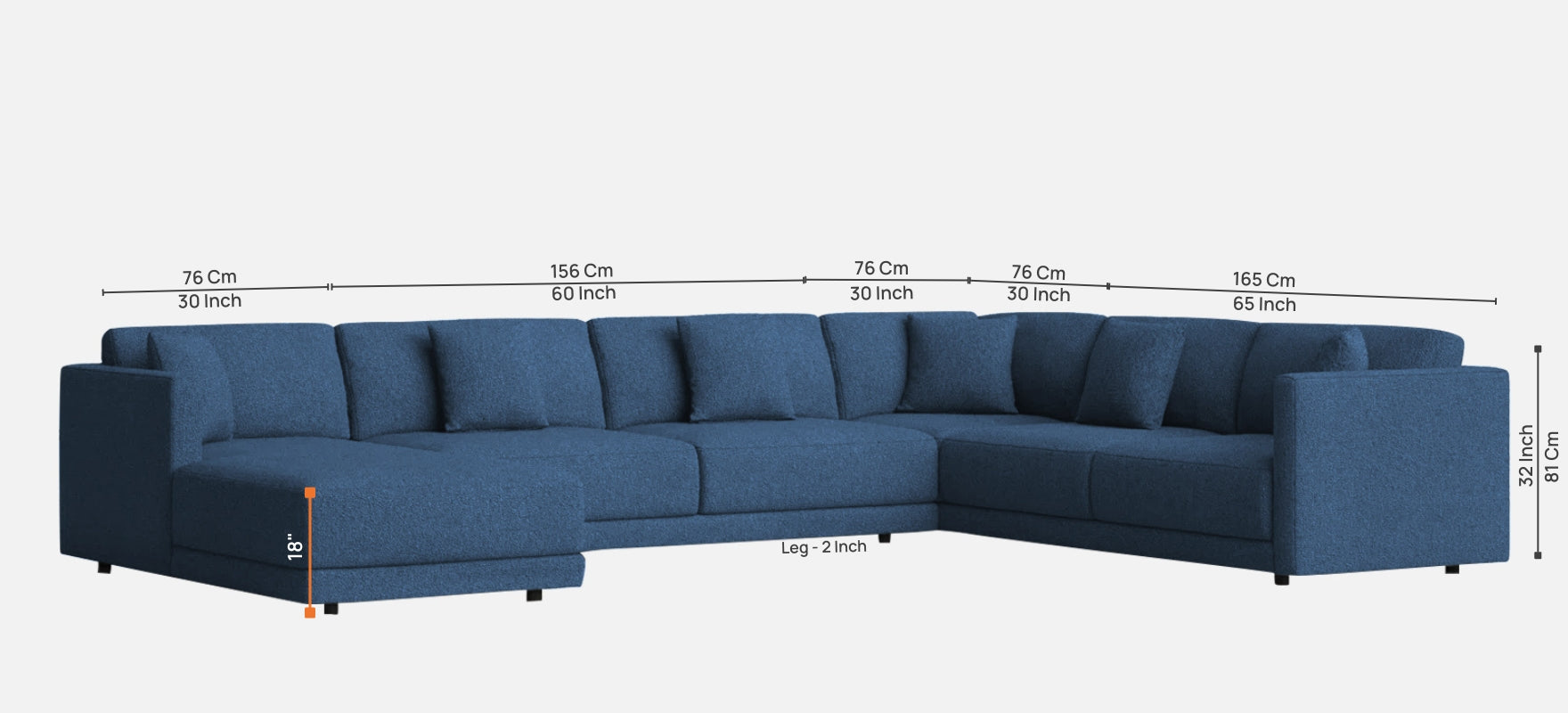 Carlin Fabric RHS 8 Seater Sectional Sofa In Light Blue Colour