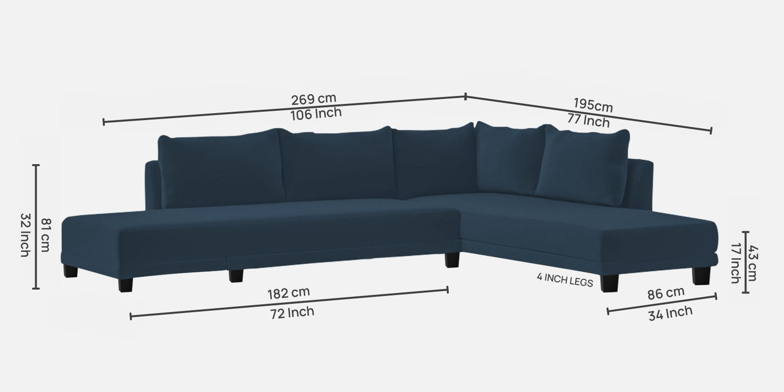 Ira Fabric LHS 6 Seater Sofa Cum Bed In Light Blue Colour