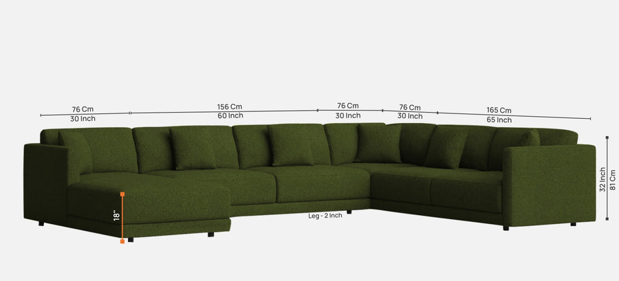 Carlin Fabric Rhs 8 Seater Sectional Sofa In Olive Green Colour - Febonic Living