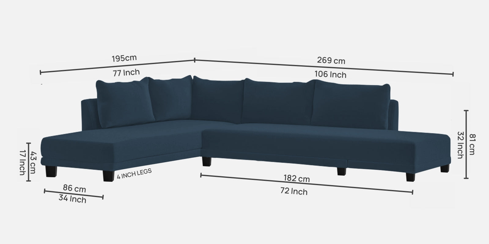 Ira Fabric RHS 6 Seater Sofa Cum Bed In Light Blue Colour