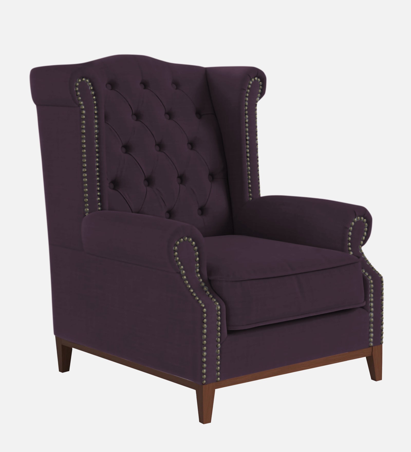 Nory Fabric 1 Seater Wing Chair in Greek Purple Colour