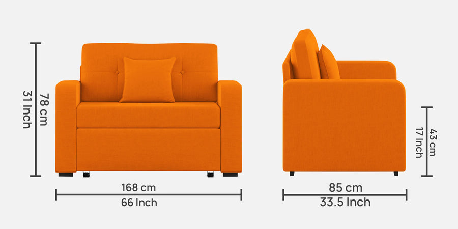 Rocky Fabric 2 Seater Pull Out Sofa Cum Bed In Vivid Orange Colour With Storage - Febonic Living