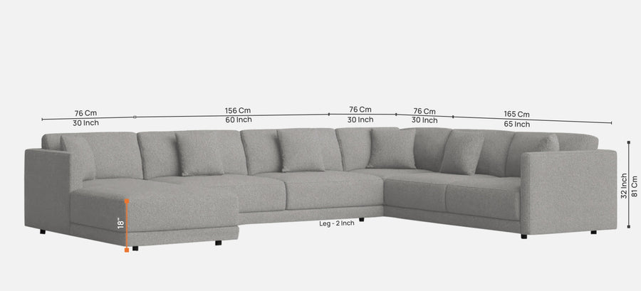 Carlin Fabric Rhs 8 Seater Sectional Sofa In Lit Grey Colour - Febonic Living