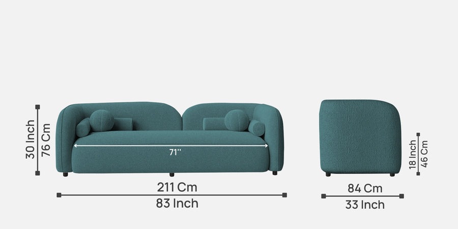 Corny Boucle Fabric 3 Seater Sofa In Ocean Blue Colour - Febonic Living