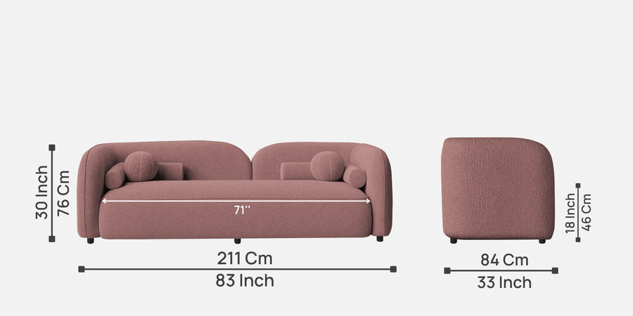 Corny Boucle Fabric 3 Seater Sofa In Rose Pink Colour - Febonic Living