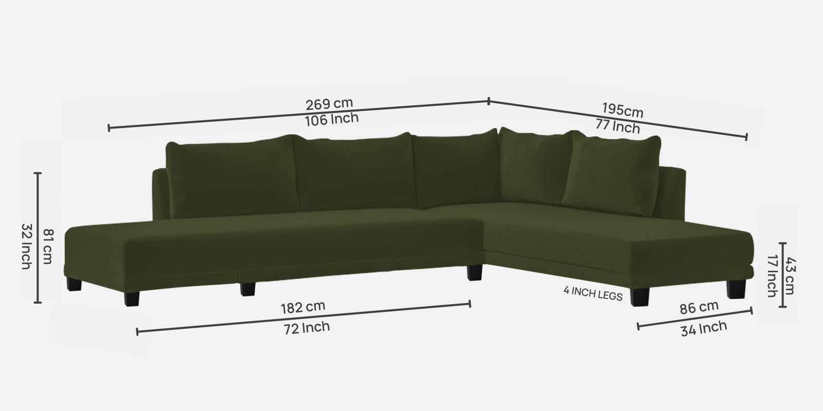 Ira Fabric LHS 6 Seater Sofa Cum Bed In Olive Green Colour