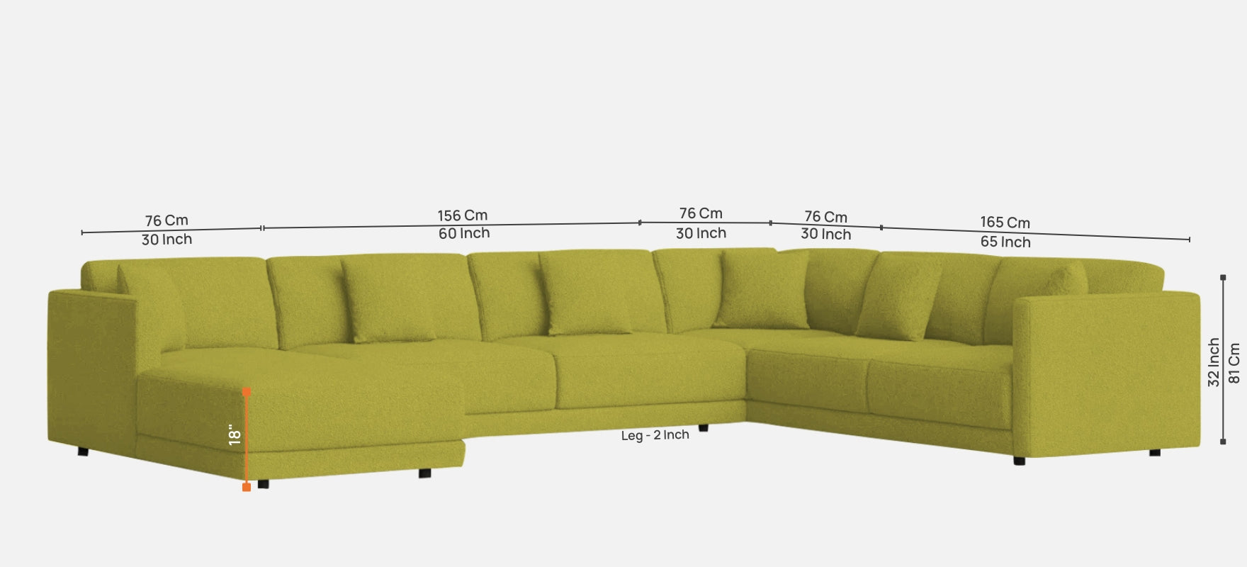 Carlin Fabric RHS 8 Seater Sectional Sofa In Parrot Green Colour