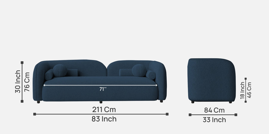 Corny Boucle Fabric 3 Seater Sofa In Classic Blue Colour - Febonic Living