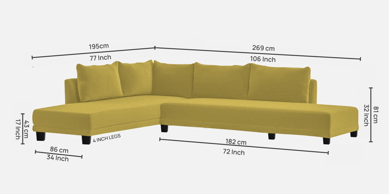 Ira Fabric RHS 6 Seater Sofa Cum Bed In Parrot Green Colour