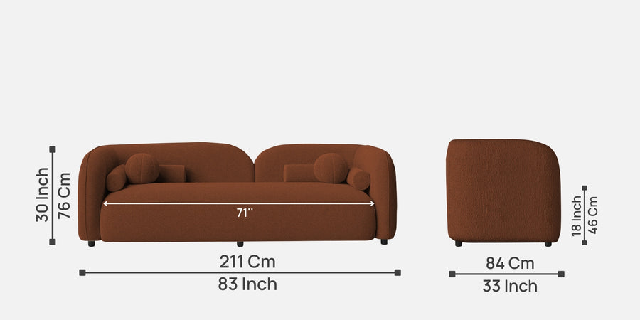 Corny Boucle Fabric 3 Seater Sofa In Rust Orange Colour - Febonic Living