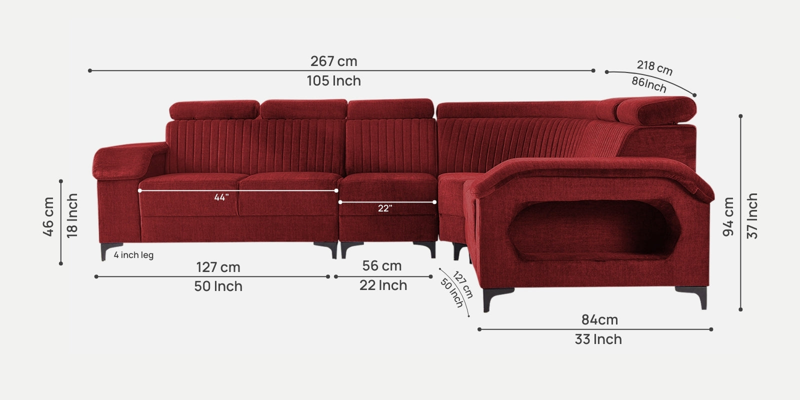 Draco Fabric Corner Sofa in Corel Red Colour