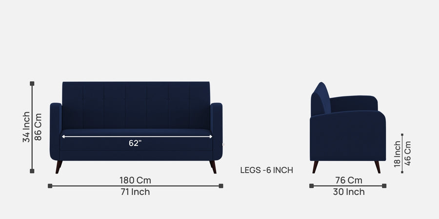 Wiki Velvet 3 Seater Sofa In Indigo Blue Colour - Febonic Living