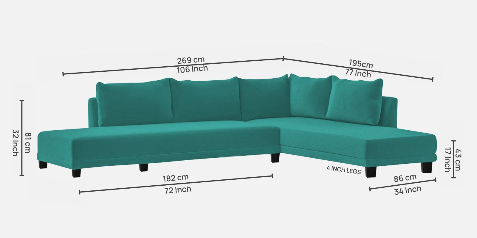 Ira Fabric LHS 6 Seater Sofa Cum Bed In Sea Green Colour