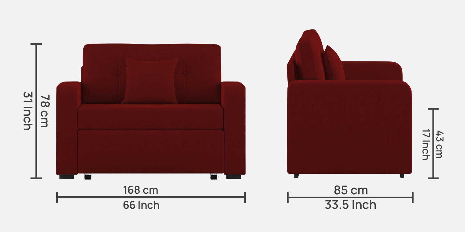 Rocky Fabric 2 Seater Pull Out Sofa Cum Bed In Blood Maroon Colour With Storage