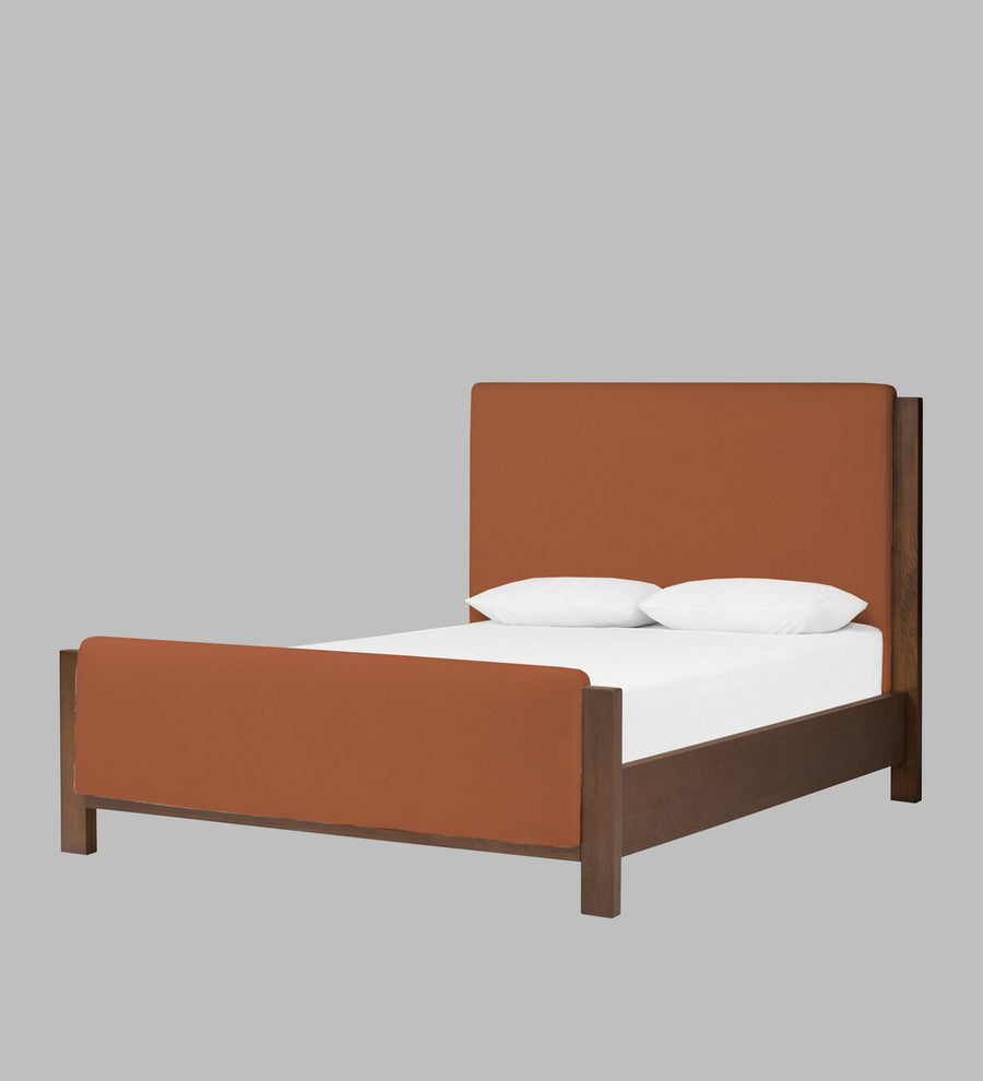 Zoro Boucle Upholstered Queen Size Bed In Light Orange Colour - Febonic Living